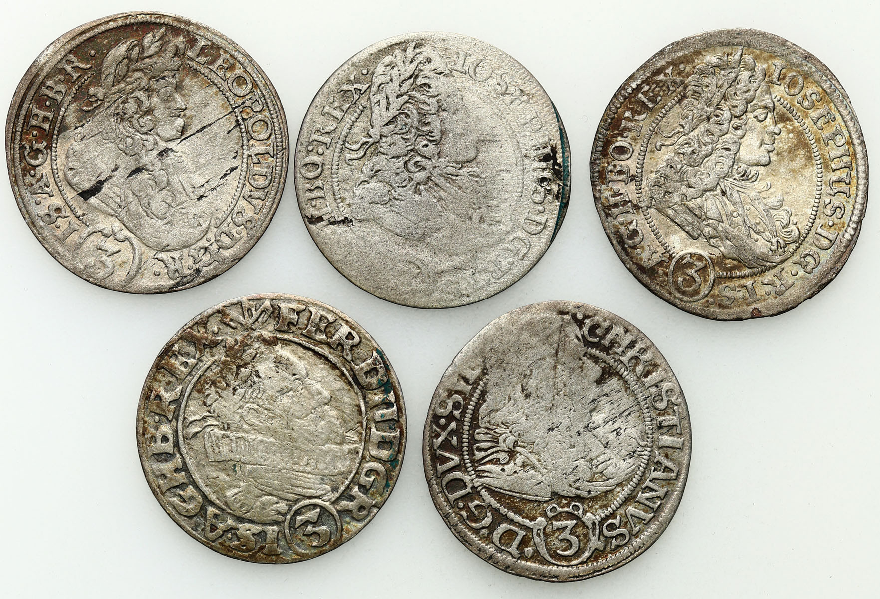 Austria. 3 krajcary 1631-1708 - zestaw 5 sztuk
